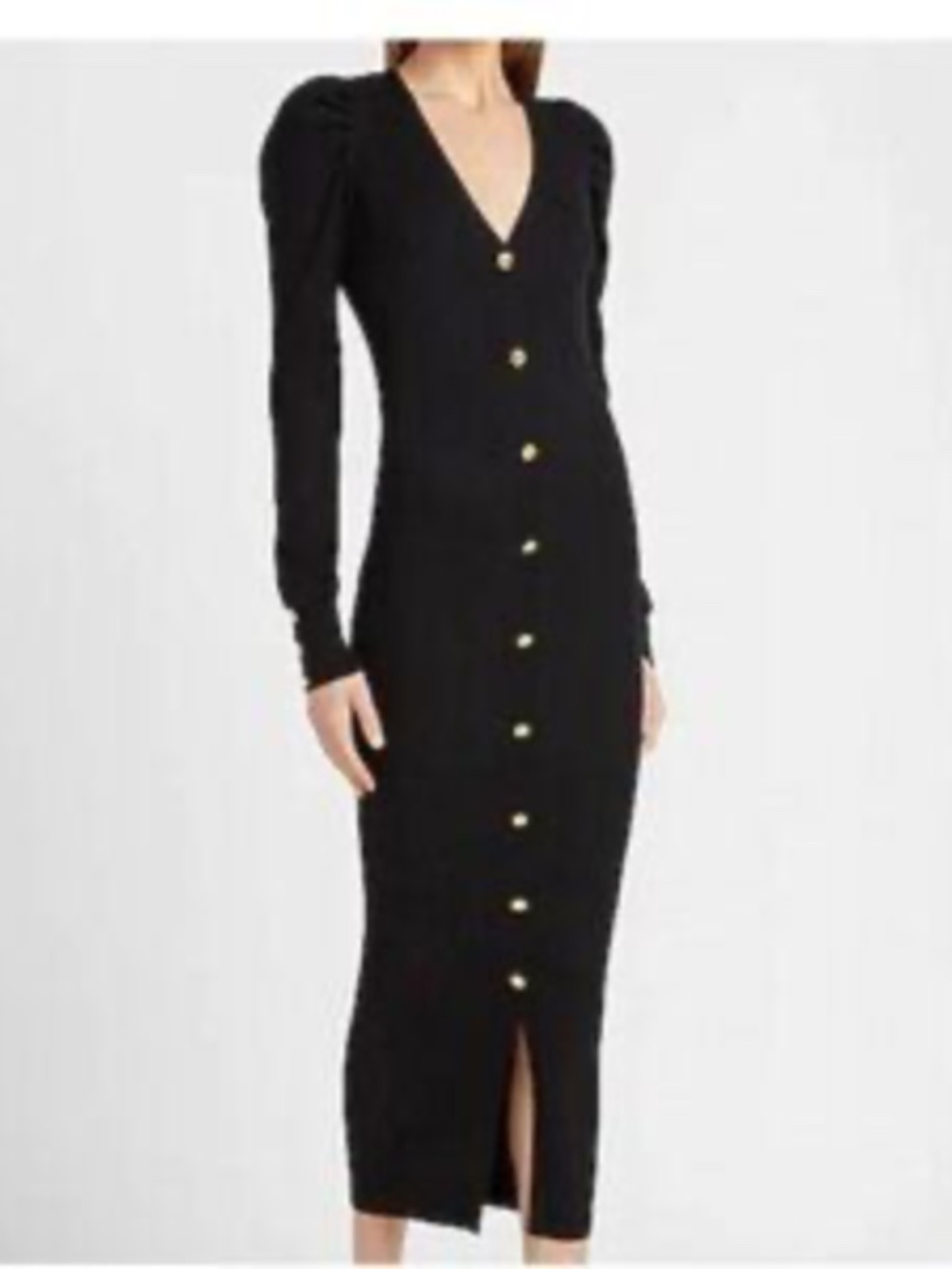 Express ribbed black long sleeve midi dress (xxs)
